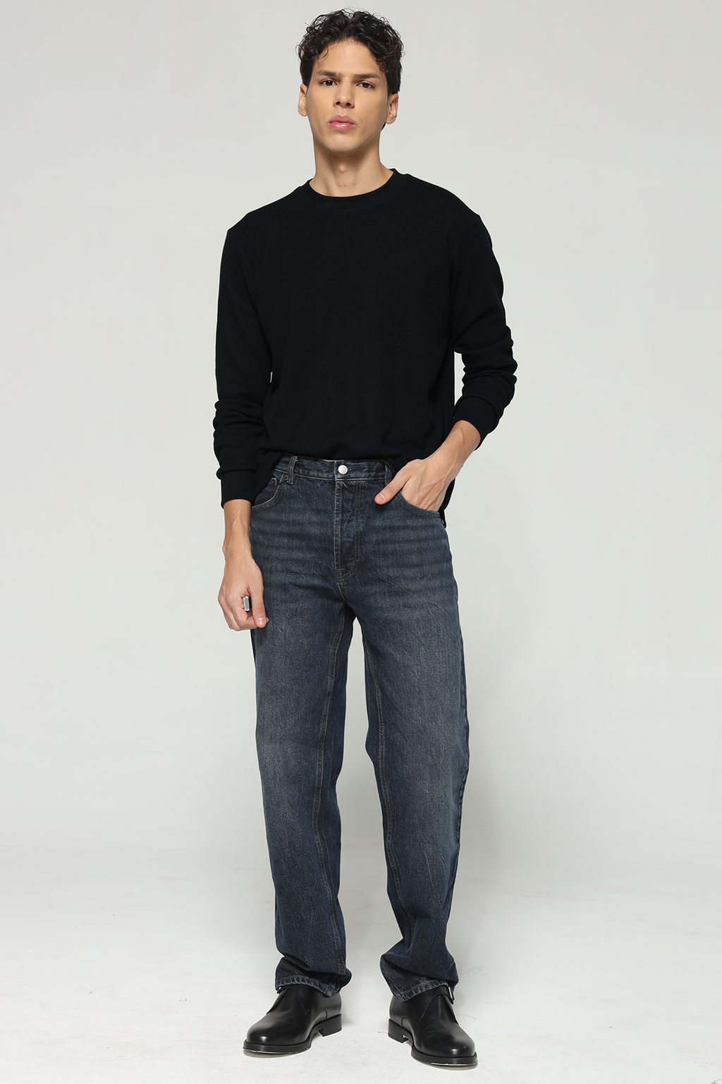 Waffle Long Sleeve T-Shirt - Black