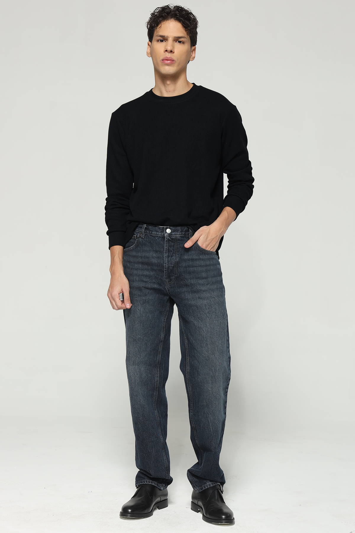 Waffle Long Sleeve T-Shirt - Black