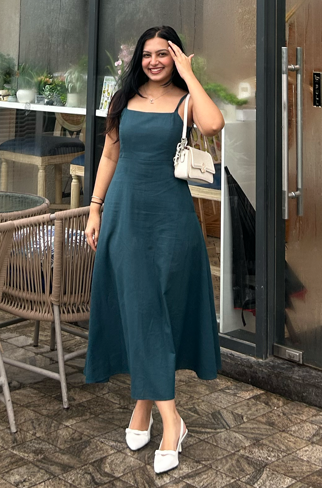 Fiora Linen Dress : Teal Blue